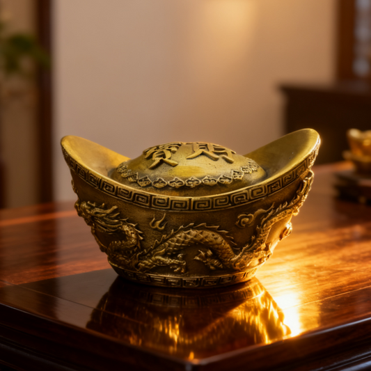 Brass Yuanbao Gold Ingot – Feng Shui Wealth & Luck Symbol | Prosperity Gift & Home Decor