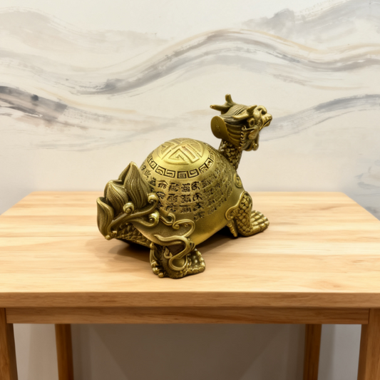Brass Dragon Turtle Statue – Feng Shui Protection, Longevity & Prosperity Symbol | Spiritual Home Decor Gift