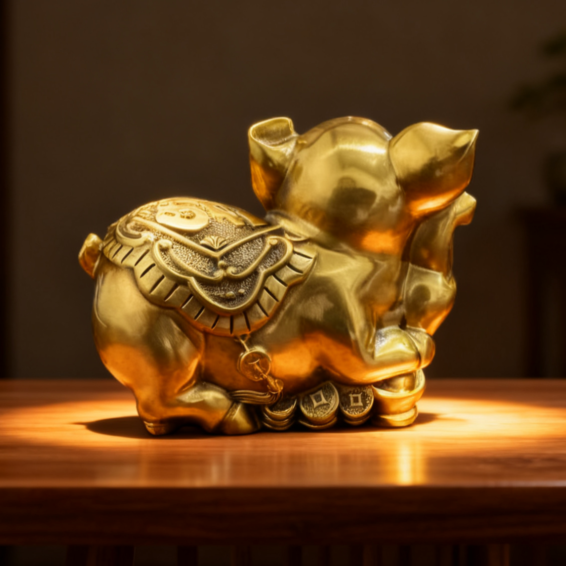 Brass Feng Shui Pig Statue | Lucky Wealth & Prosperity Symbol | Solid Brass Zodiac Figurine