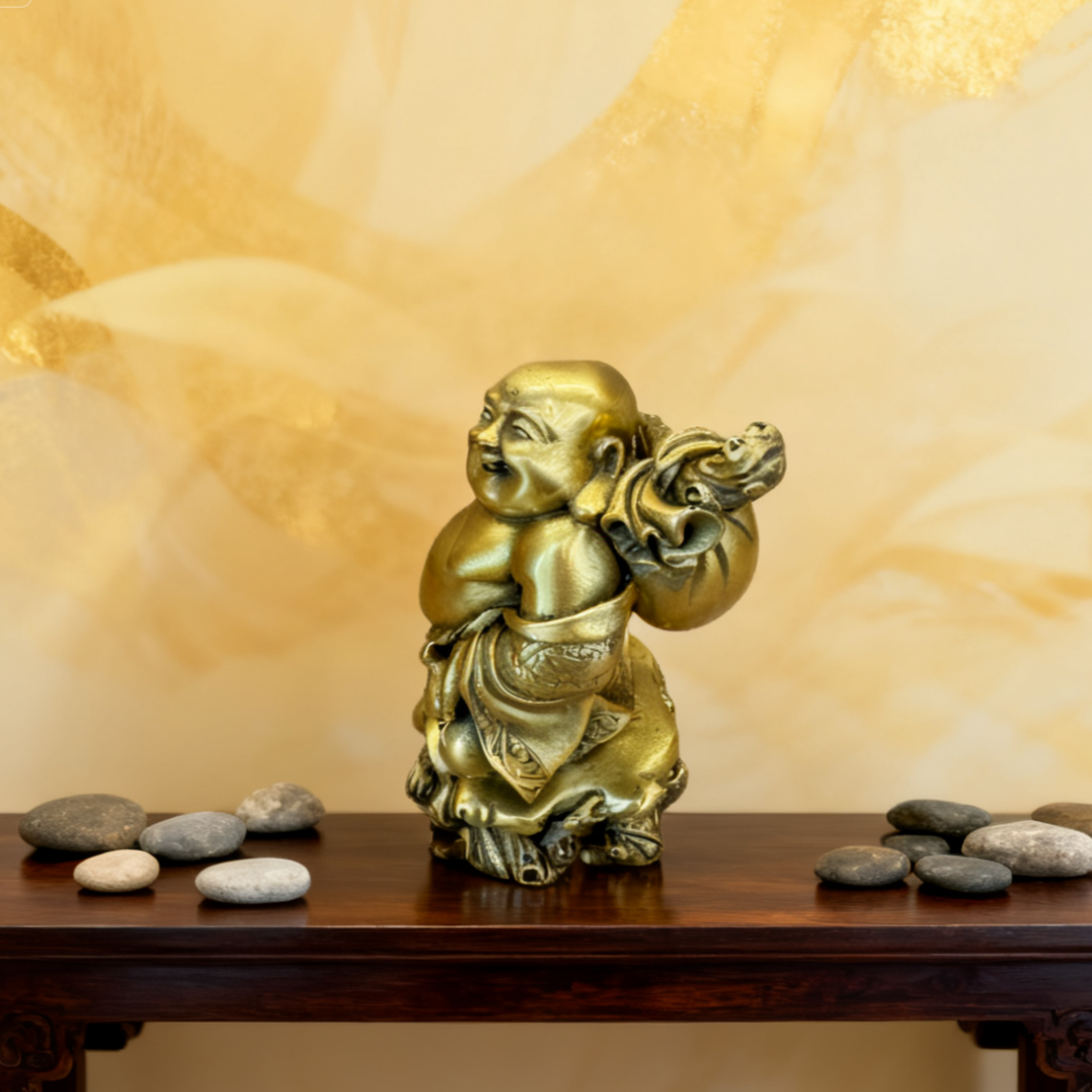 Handmade Brass Laughing Buddha Statue | Feng Shui Wealth & Prosperity Charm | Solid Brass Home Decor & Gift