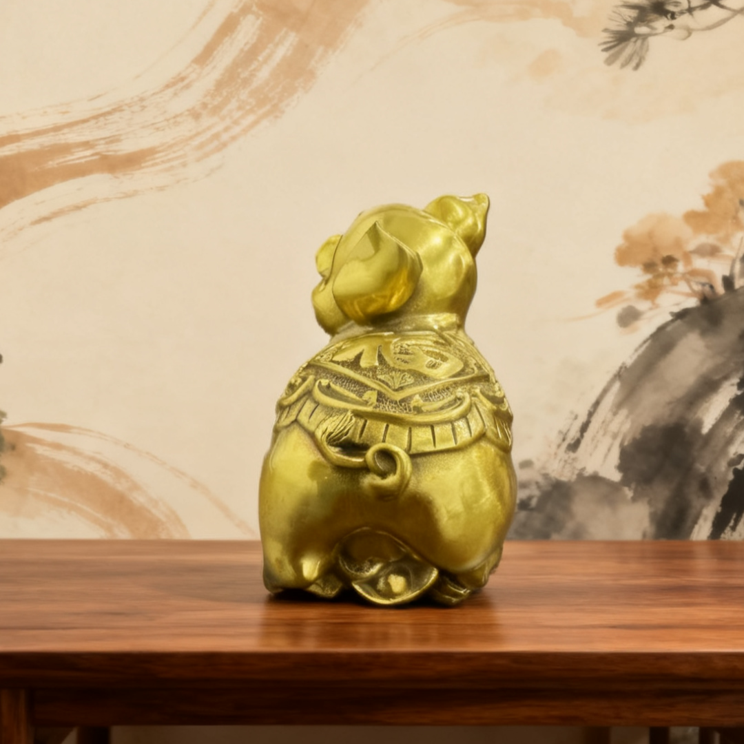 Brass Feng Shui Pig Statue | Lucky Wealth & Prosperity Symbol | Solid Brass Zodiac Figurine