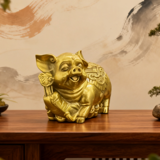 Brass Feng Shui Pig Statue | Lucky Wealth & Prosperity Symbol | Solid Brass Zodiac Figurine