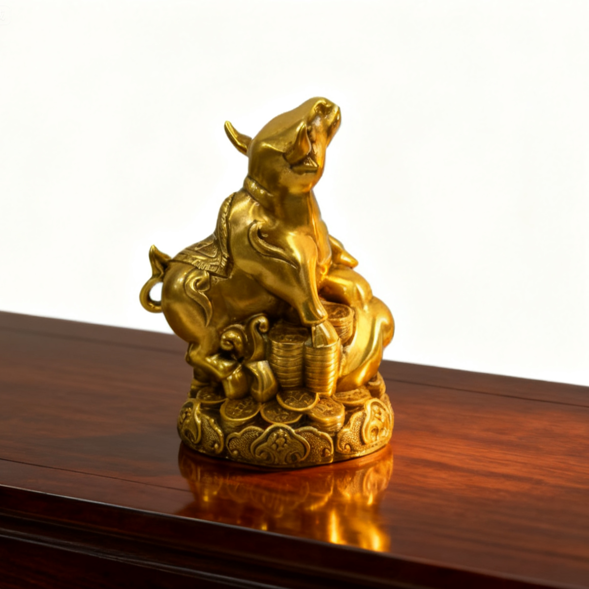 Brass Zodiac Ox Statue with Scepter – Feng Shui Symbol of Strength, Prosperity & Protection