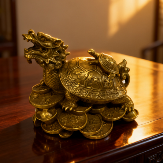 Brass Dragon Turtle Statue | Feng Shui Wealth & Protection Symbol | Solid Brass Figurine | Autumn & Holiday Gift