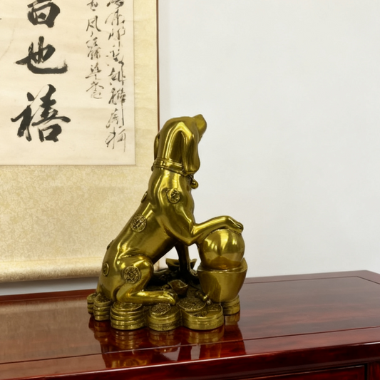 Brass Feng Shui Dog Statue – Chinese Zodiac Symbol of Loyalty, Protection & Abundance