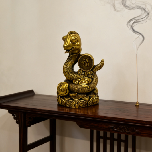 Brass Zodiac Snake Statue | Feng Shui Wisdom & Protection Symbol | Solid Brass Figurine for Autumn Decor & Holiday Gift