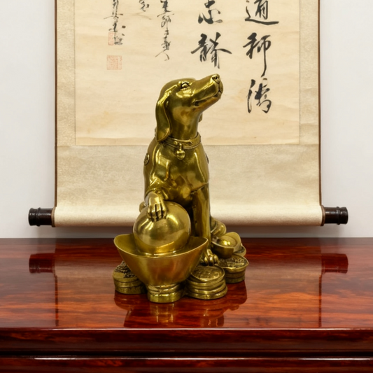 Brass Feng Shui Dog Statue – Chinese Zodiac Symbol of Loyalty, Protection & Abundance