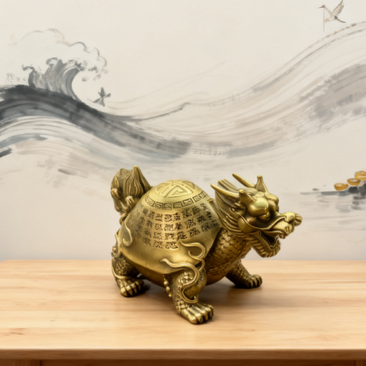 Brass Dragon Turtle Statue – Feng Shui Protection, Longevity & Prosperity Symbol | Spiritual Home Decor Gift