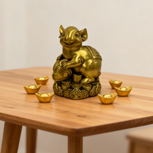 Brass Zodiac Rat Statue | Feng Shui Wealth & Wisdom Decor | Autumn Accent & Dorm Gift