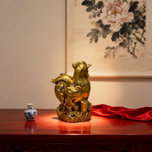 Brass Zodiac Rooster Statue – Feng Shui Success & Clarity Decor