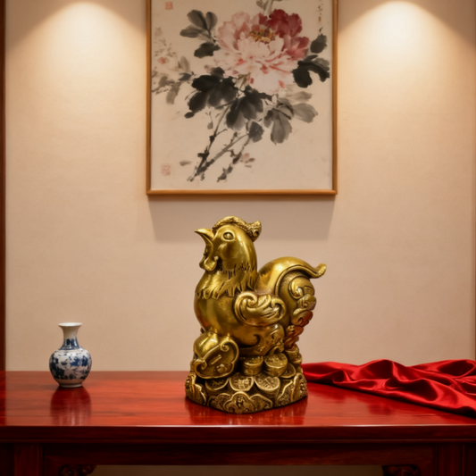 Brass Zodiac Rooster Statue – Feng Shui Success & Clarity Decor