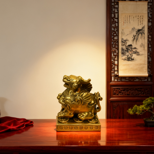 Large Brass Pixiu Statue – Feng Shui Wealth Guardian, Prosperity & Protection Decor
