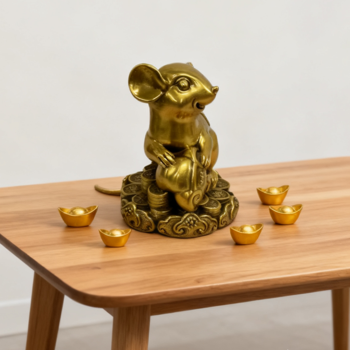 Brass Zodiac Rat Statue | Feng Shui Wealth & Wisdom Decor | Autumn Accent & Dorm Gift