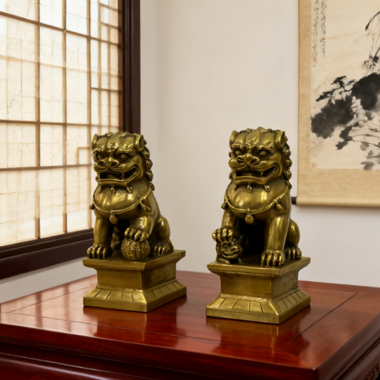 Brass Guardian Lions (Fu Dogs) – Feng Shui Home Protection Statues (Pair)