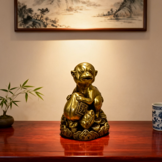 Brass Zodiac Monkey Statue – Feng Shui Cleverness & Prosperity Charm