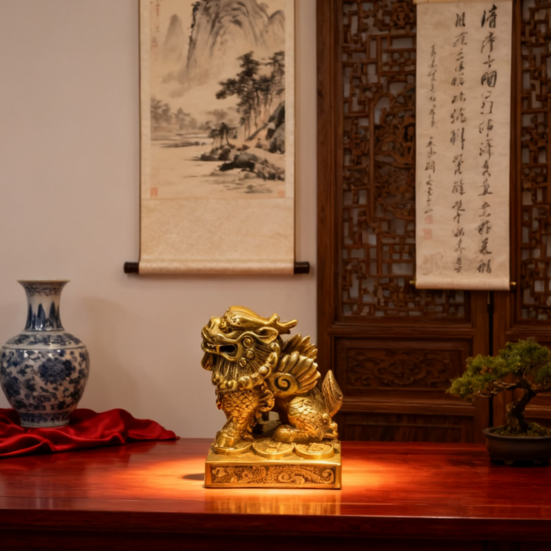Solid Brass Pixiu Statue – Feng Shui Wealth Guardian & Protector