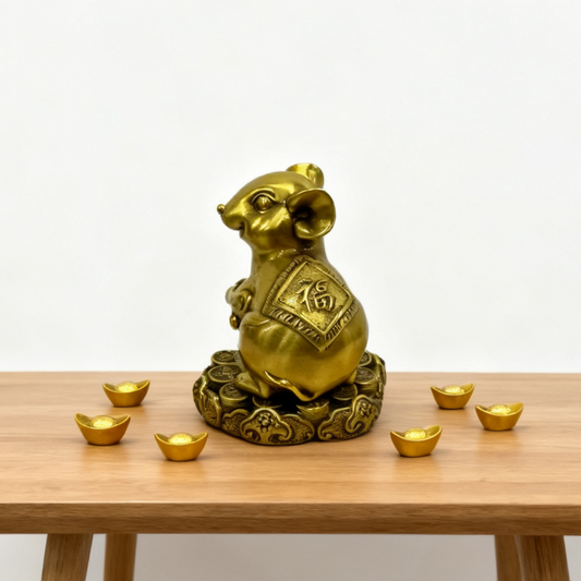 Brass Zodiac Rat Statue | Feng Shui Wealth & Wisdom Decor | Autumn Accent & Dorm Gift