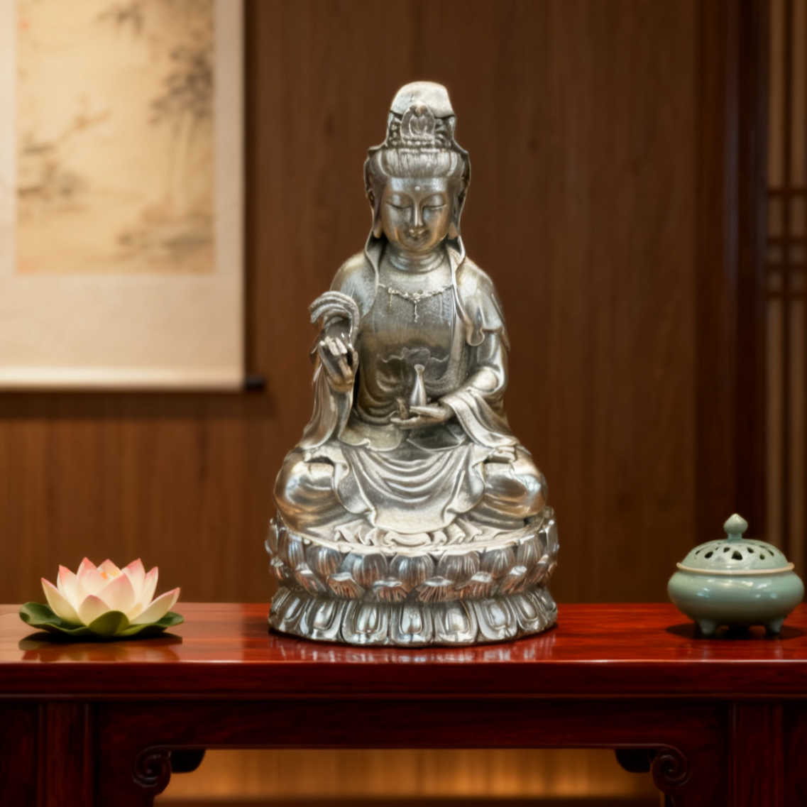 Solid Brass Kuan Yin Statue | Feng Shui Goddess of Mercy | Healing & Protection Decor
