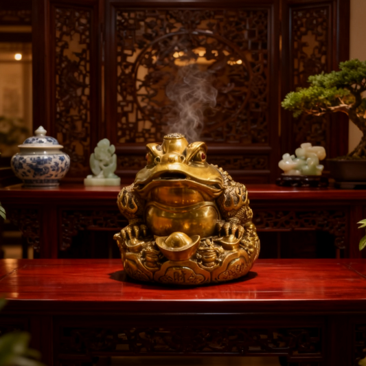 Eight Directions Feng Shui Money Toad – Brass Wealth Frog Statue for Prosperity & Abundance (Jin Chan Figurine)