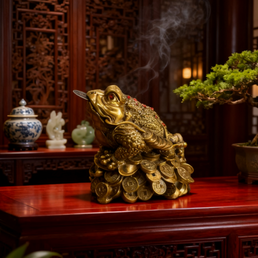 Solid Brass Feng Shui Money Toad – Three-Legged Wealth Frog Statue for Prosperity (Jin Chan Figurine)