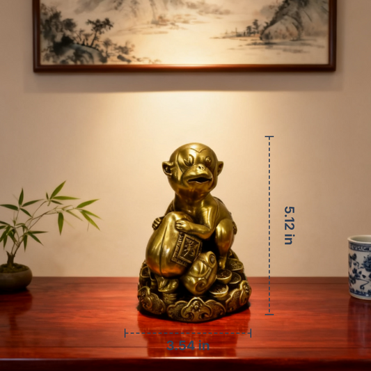 Brass Zodiac Monkey Statue – Feng Shui Cleverness & Prosperity Charm