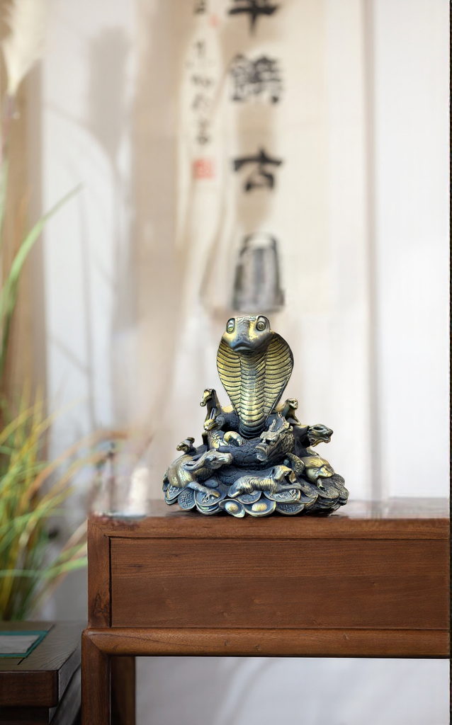 Brass Snake Statue | Feng Shui Wisdom & Intuition Symbol | Good Luck Desk Decor & Prosperity Gift