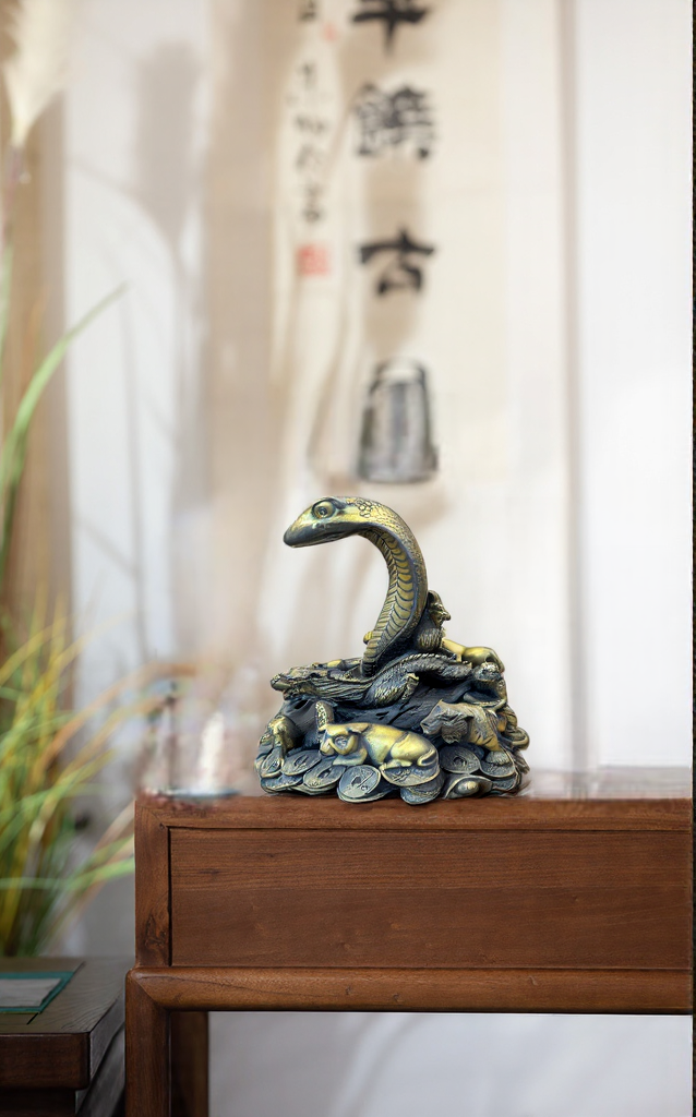 Brass Snake Statue | Feng Shui Wisdom & Intuition Symbol | Good Luck Desk Decor & Prosperity Gift