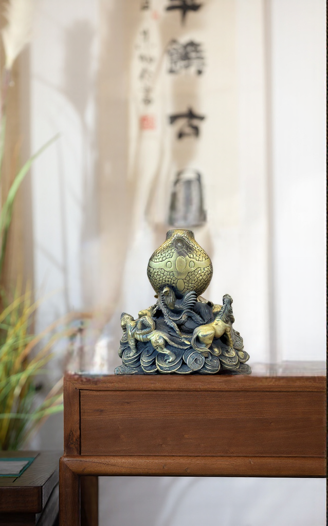 Brass Snake Statue | Feng Shui Wisdom & Intuition Symbol | Good Luck Desk Decor & Prosperity Gift