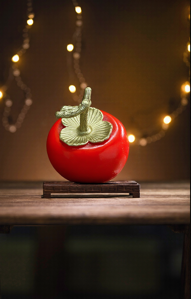 Handmade Brass Persimmon Sculpture – Feng Shui Wealth Charm