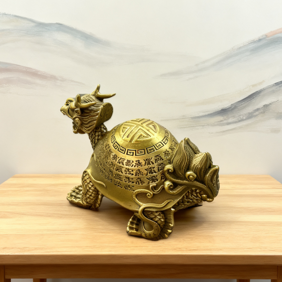 Brass Dragon Turtle Statue – Feng Shui Protection, Longevity & Prosperity Symbol | Spiritual Home Decor Gift