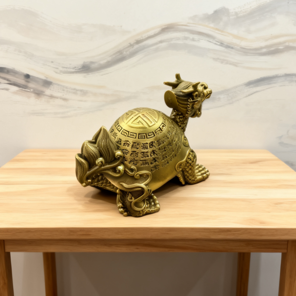 Brass Dragon Turtle Statue – Feng Shui Protection, Longevity & Prosperity Symbol | Spiritual Home Decor Gift