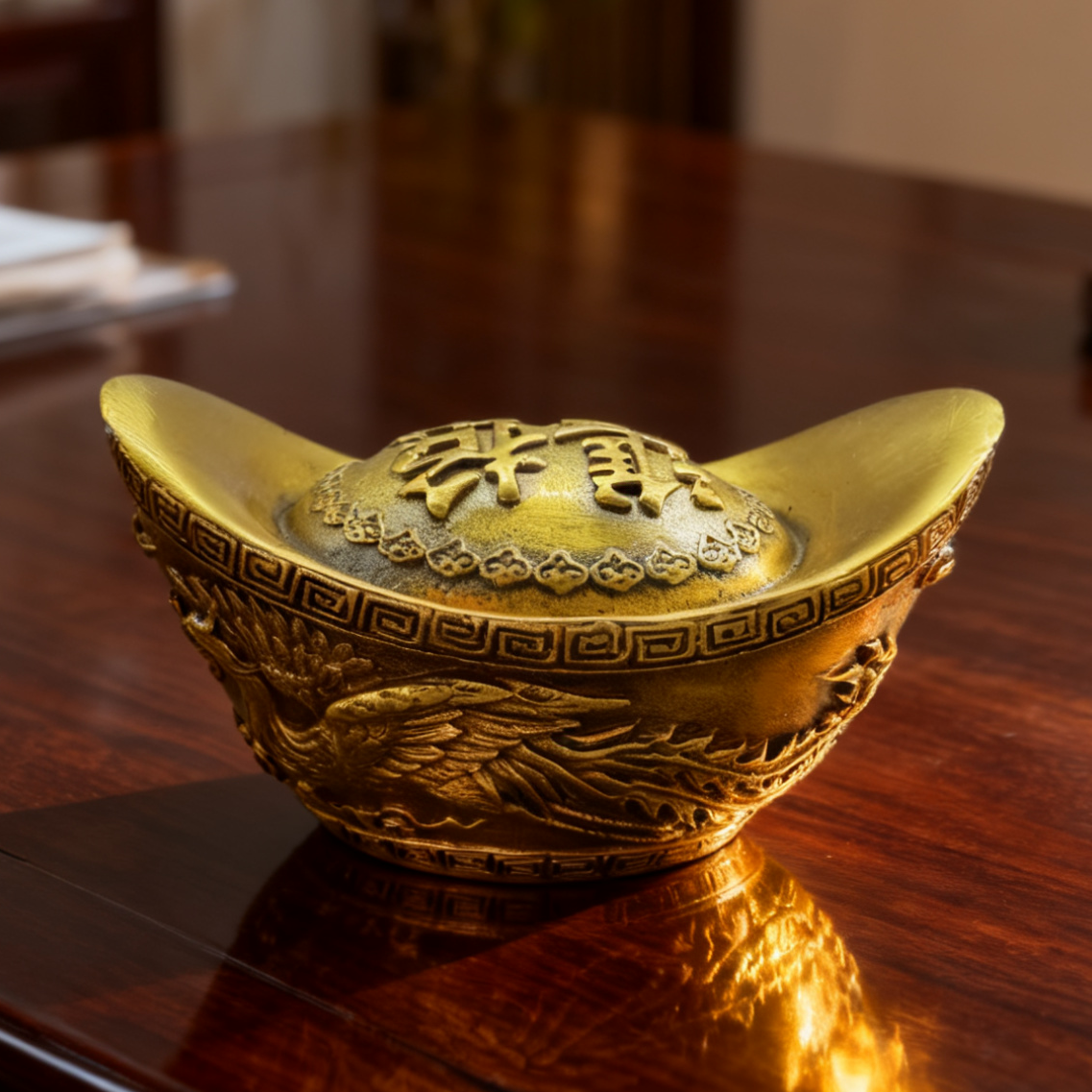 Brass Yuanbao Gold Ingot – Feng Shui Wealth & Luck Symbol | Prosperity Gift & Home Decor