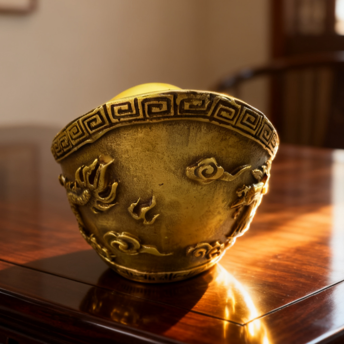 Brass Yuanbao Gold Ingot – Feng Shui Wealth & Luck Symbol | Prosperity Gift & Home Decor