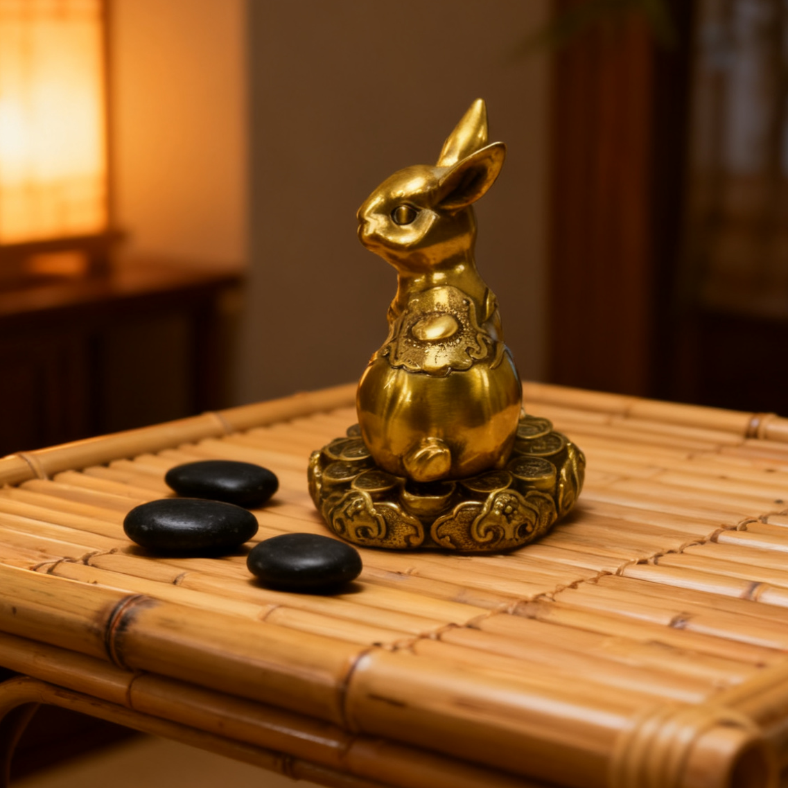 Brass Rabbit Statue – Feng Shui Zodiac Symbol of Luck & Prosperity