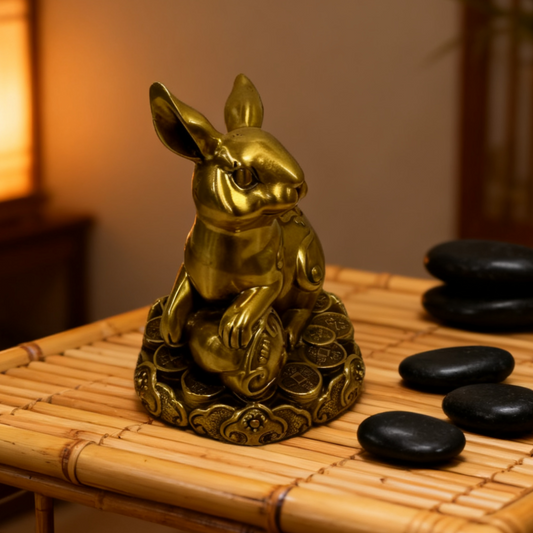 Brass Rabbit Statue – Feng Shui Zodiac Symbol of Luck & Prosperity