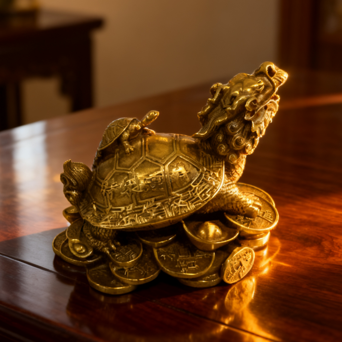 Brass Dragon Turtle Statue | Feng Shui Wealth & Protection Symbol | Solid Brass Figurine | Autumn & Holiday Gift