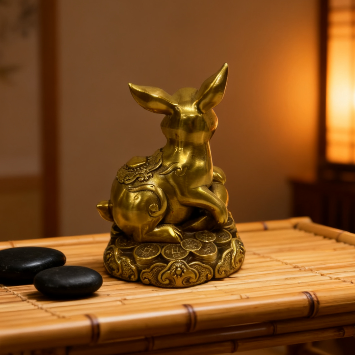 Brass Rabbit Statue – Feng Shui Zodiac Symbol of Luck & Prosperity