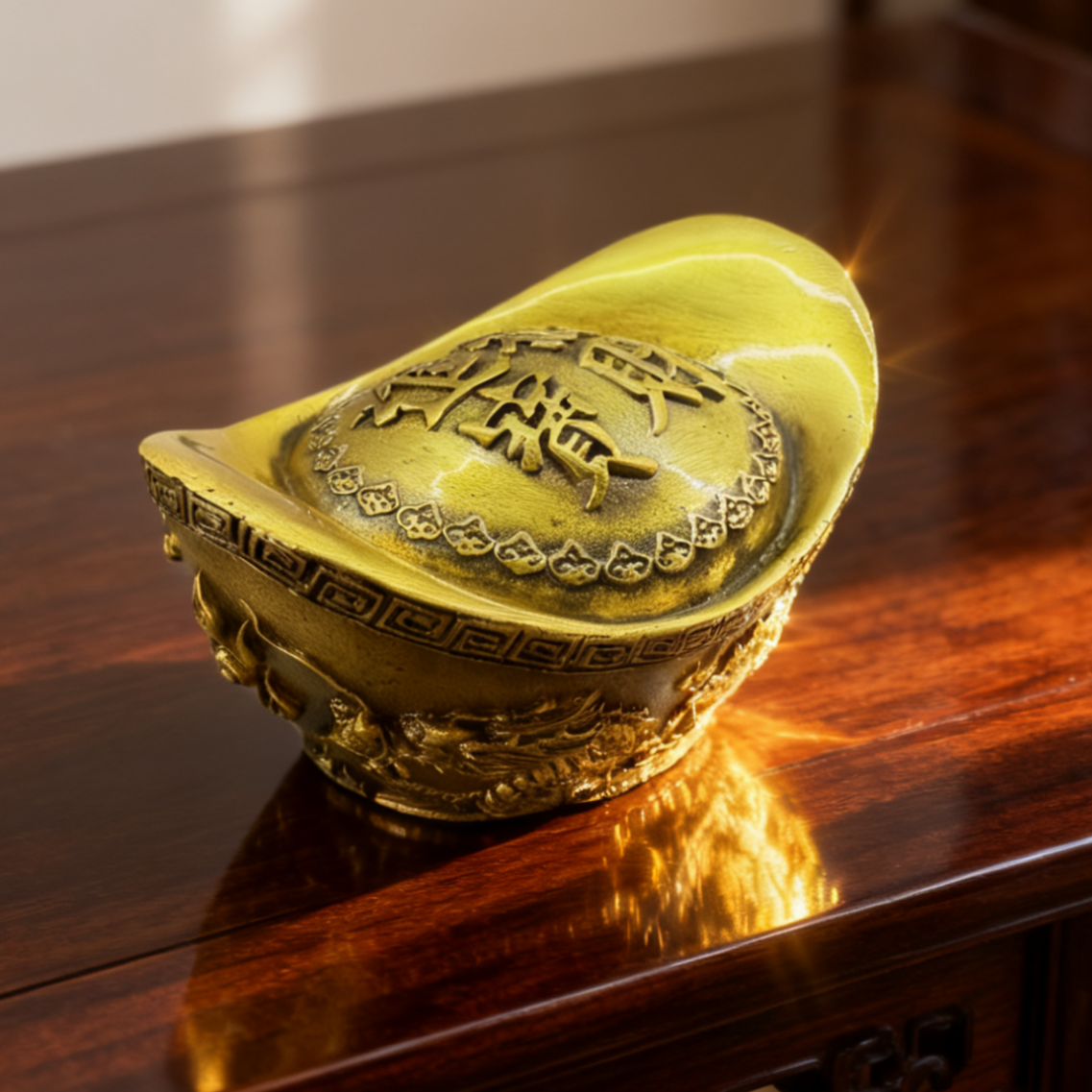 Brass Yuanbao Gold Ingot – Feng Shui Wealth & Luck Symbol | Prosperity Gift & Home Decor