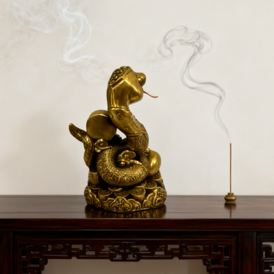 Brass Zodiac Snake Statue | Feng Shui Wisdom & Protection Symbol | Solid Brass Figurine for Autumn Decor & Holiday Gift