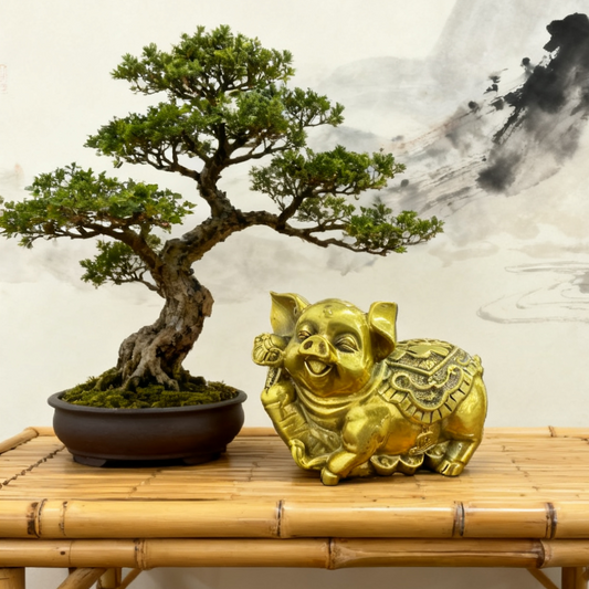 Brass Feng Shui Pig Statue | Lucky Wealth & Prosperity Symbol | Solid Brass Zodiac Figurine