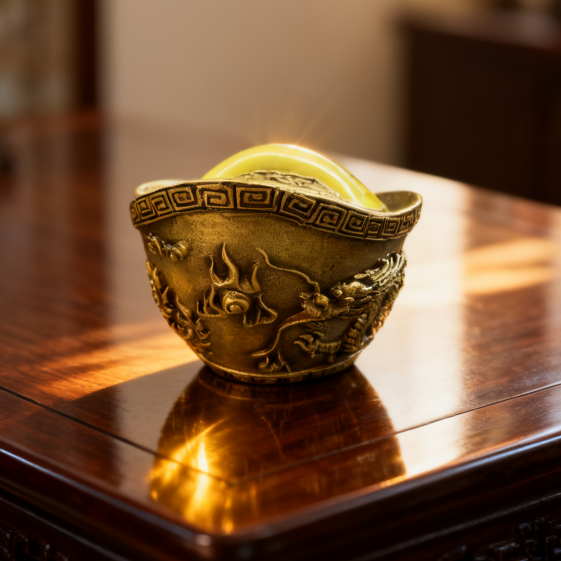 Brass Yuanbao Gold Ingot – Feng Shui Wealth & Luck Symbol | Prosperity Gift & Home Decor