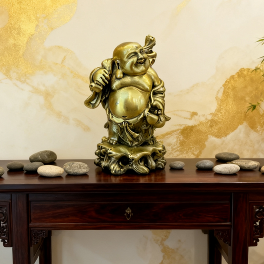 Handmade Brass Laughing Buddha Statue | Feng Shui Wealth & Prosperity Charm | Solid Brass Home Decor & Gift