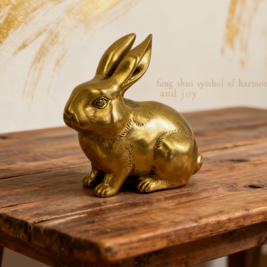 Brass Fortune Rabbit Statue – Feng Shui Wealth & Luck Symbol for Prosperity & Harmony