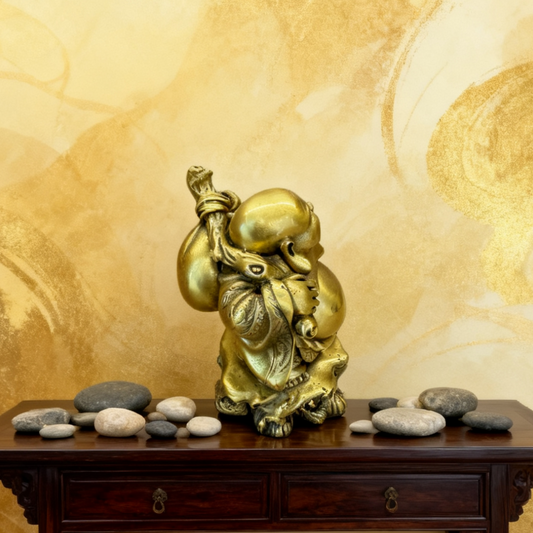 Handmade Brass Laughing Buddha Statue | Feng Shui Wealth & Prosperity Charm | Solid Brass Home Decor & Gift