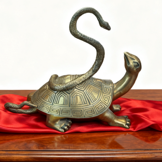 Brass Feng Shui Tortoise & Snake Statue | Wealth, Protection & Longevity | Autumn Decor & Holiday Gift