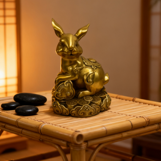 Brass Rabbit Statue – Feng Shui Zodiac Symbol of Luck & Prosperity
