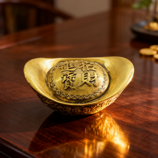 Brass Yuanbao Gold Ingot – Feng Shui Wealth & Luck Symbol | Prosperity Gift & Home Decor