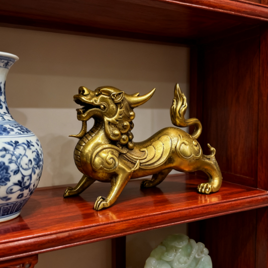 Brass Pixiu Statue | Feng Shui Wealth & Protection Symbol | Autumn Dorm Decor, Halloween Display and Holiday Prosperity Gift