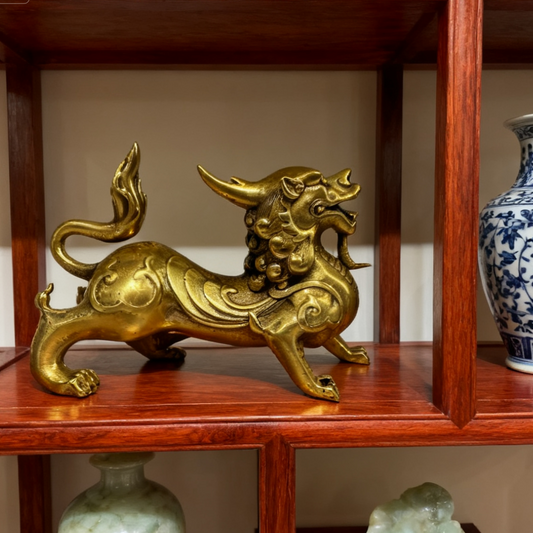 Brass Pixiu Statue | Feng Shui Wealth & Protection Symbol | Autumn Dorm Decor, Halloween Display and Holiday Prosperity Gift