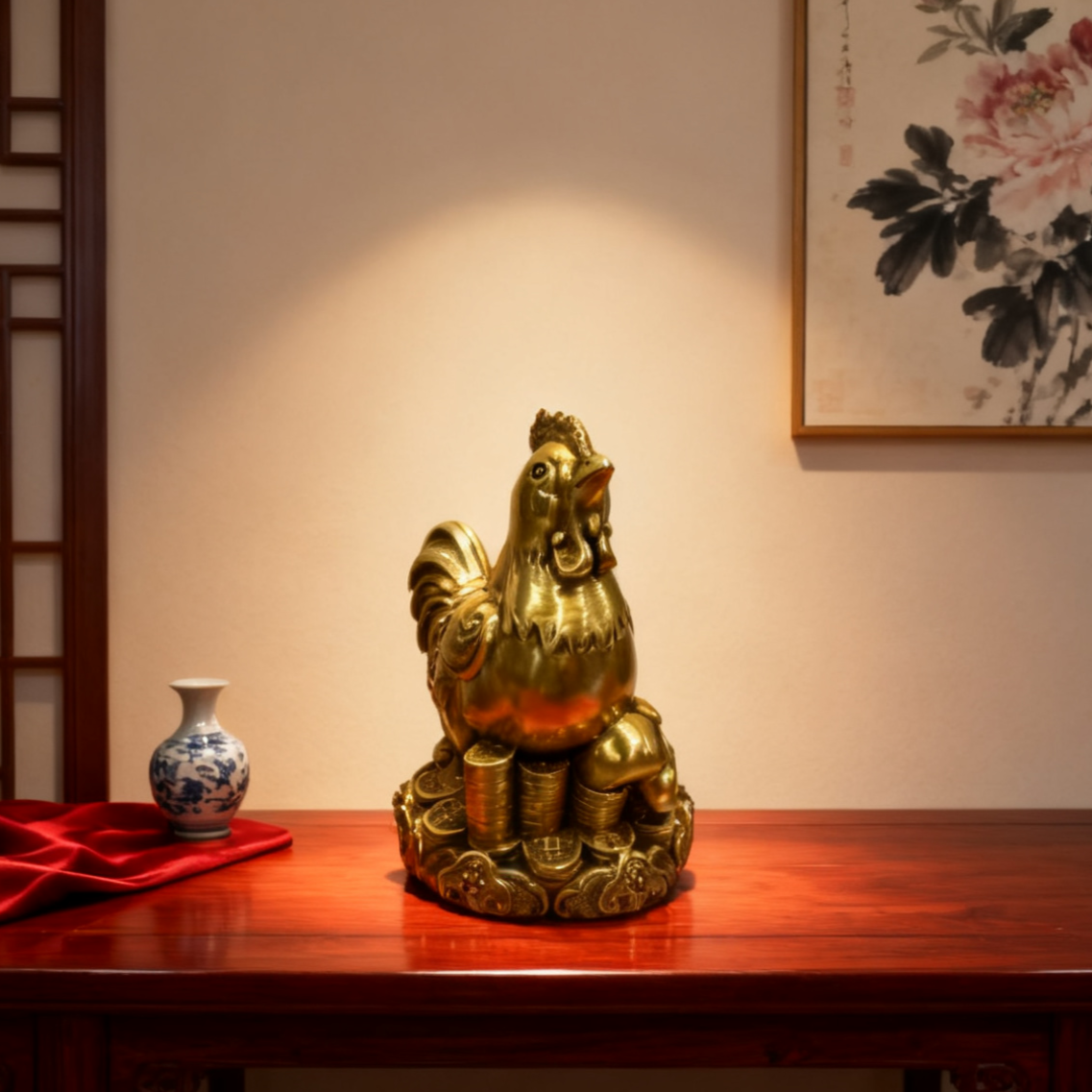 Brass Zodiac Rooster Statue – Feng Shui Success & Clarity Decor